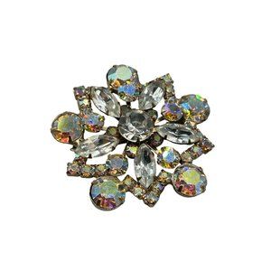 Vintage Rhinestones Pin Brooch Aurora Borealis Sparkling All Prong Set Stones